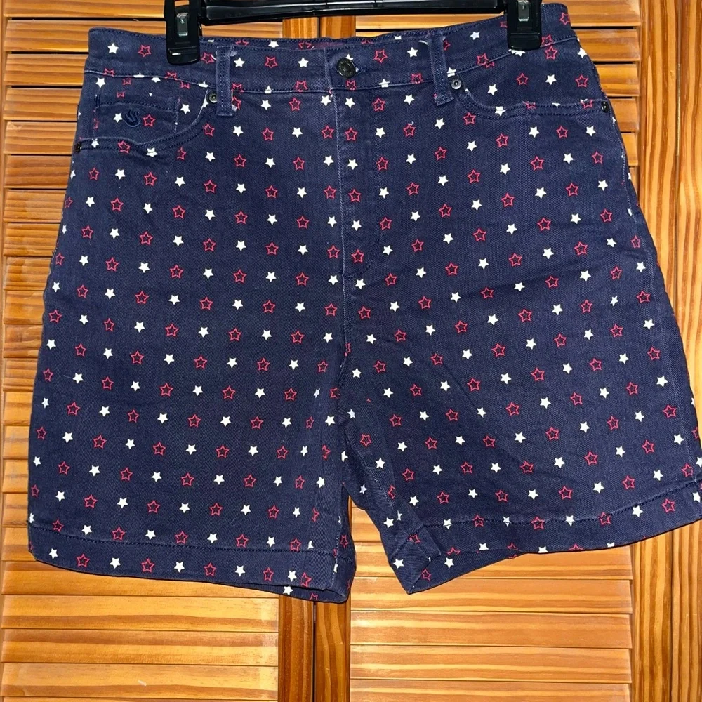 Gloria Vanderbilt Amanda‎ Jean Star Shorts Size 10 Red & White Stars Blue Shorts